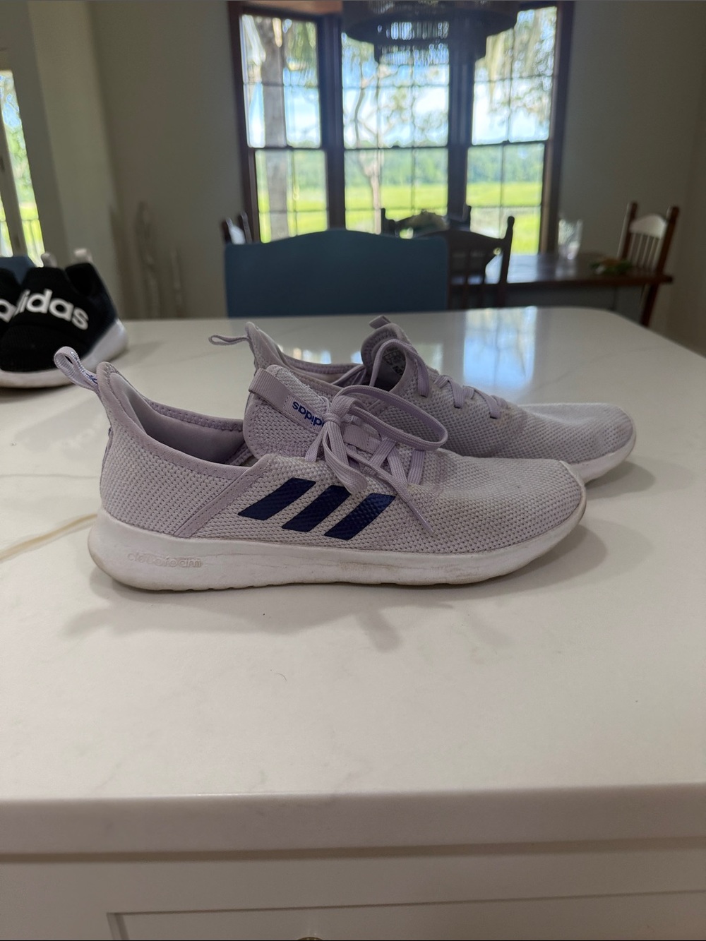 adidas Kids Lavender Slip-On Sneakers with Navy Stripes